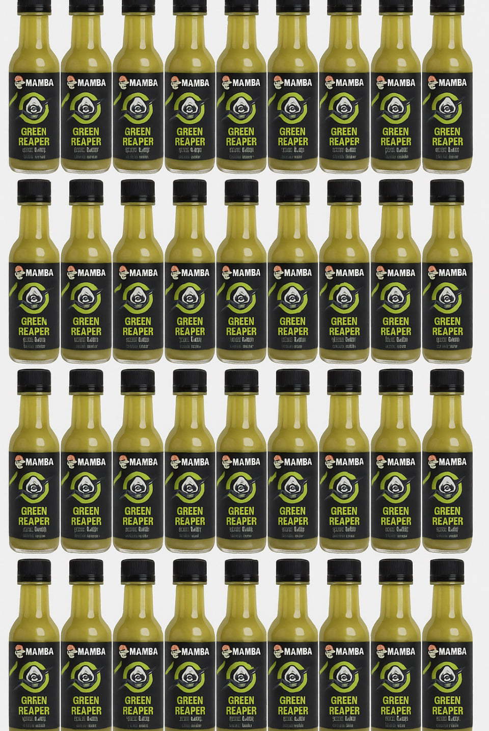 48 Individual Mini 1.7 OZ MAMBA Green Reaper Premium Hot Sauce