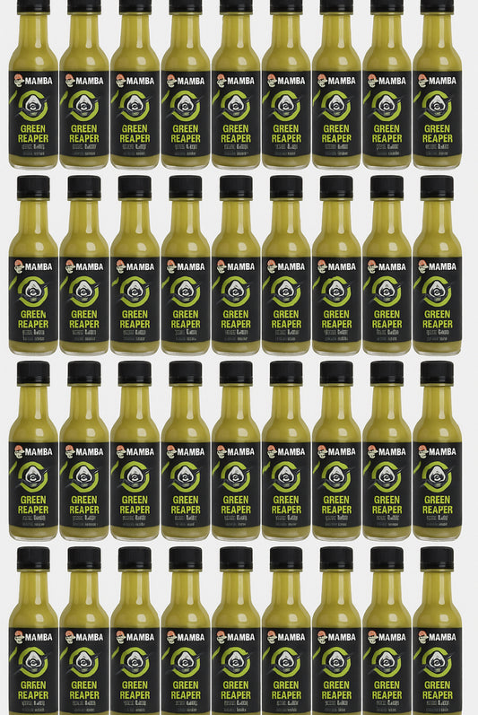 48 Individual Mini 1.7 OZ MAMBA Green Reaper Premium Hot Sauce