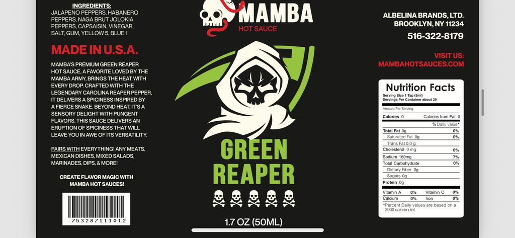 48 Individual Mini 1.7 OZ MAMBA Green Reaper Premium Hot Sauce